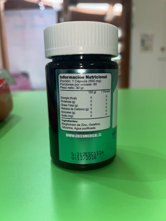 ZINC BISGLICINATO 500 MG 60 CÁPSULAS GREEN MEDICAL